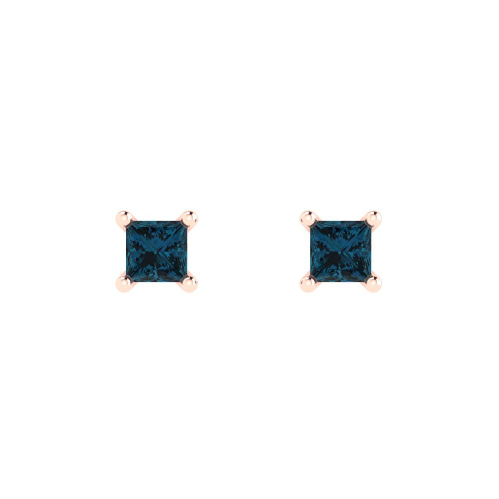 0.5cttw Princess Cut Natural London Blue Topaz Gold-Plated 925 Silver Push Back Stud Earrings
