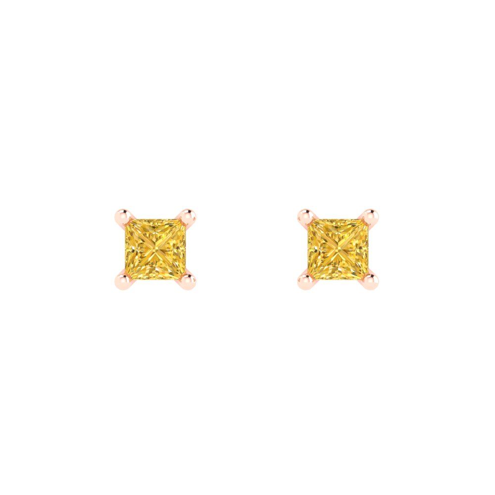 0.5cttw Princess Cut Simulated Yellow Diamond Gold-Plated 925 Silver Push Back Stud Earrings