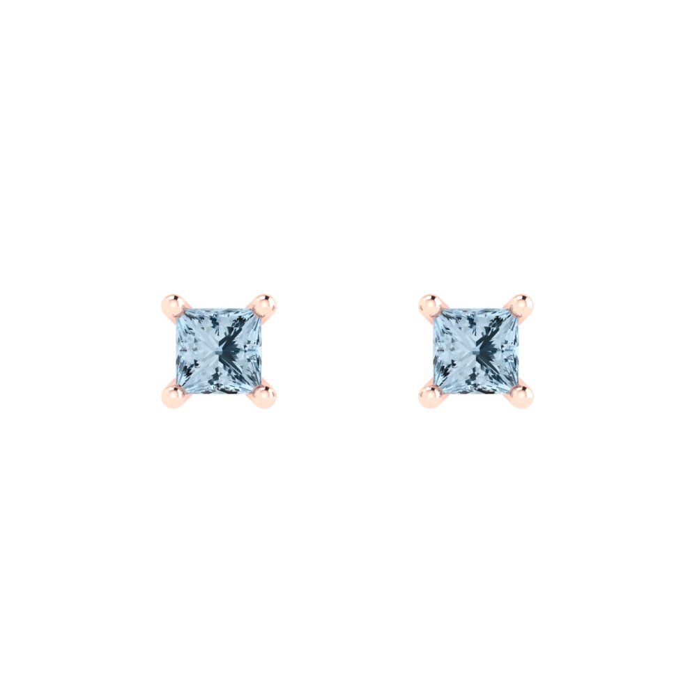 0.5 ctw Aquamarine Studs Earrings | 3.5mm Princess Cut White Gold Push back | March Birthstone
