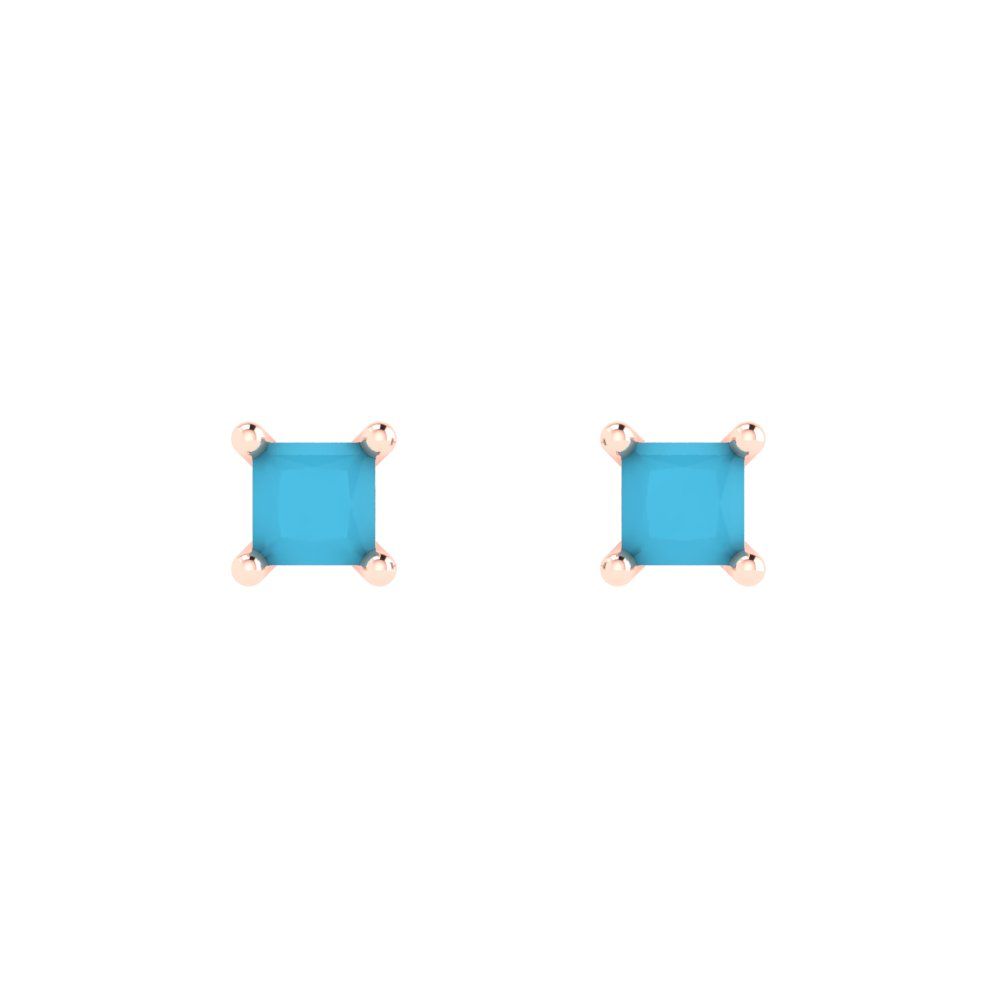 0.5cttw Princess Cut Simulated Turquoise Gold-Plated 925 Silver Push Back Stud Earrings