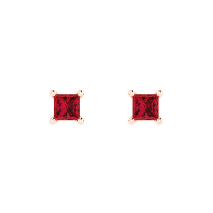 0.5 ctw Pink Tourmaline Studs Earrings | 3.5mm Princess Cut White Gold Push back | April Birthstone