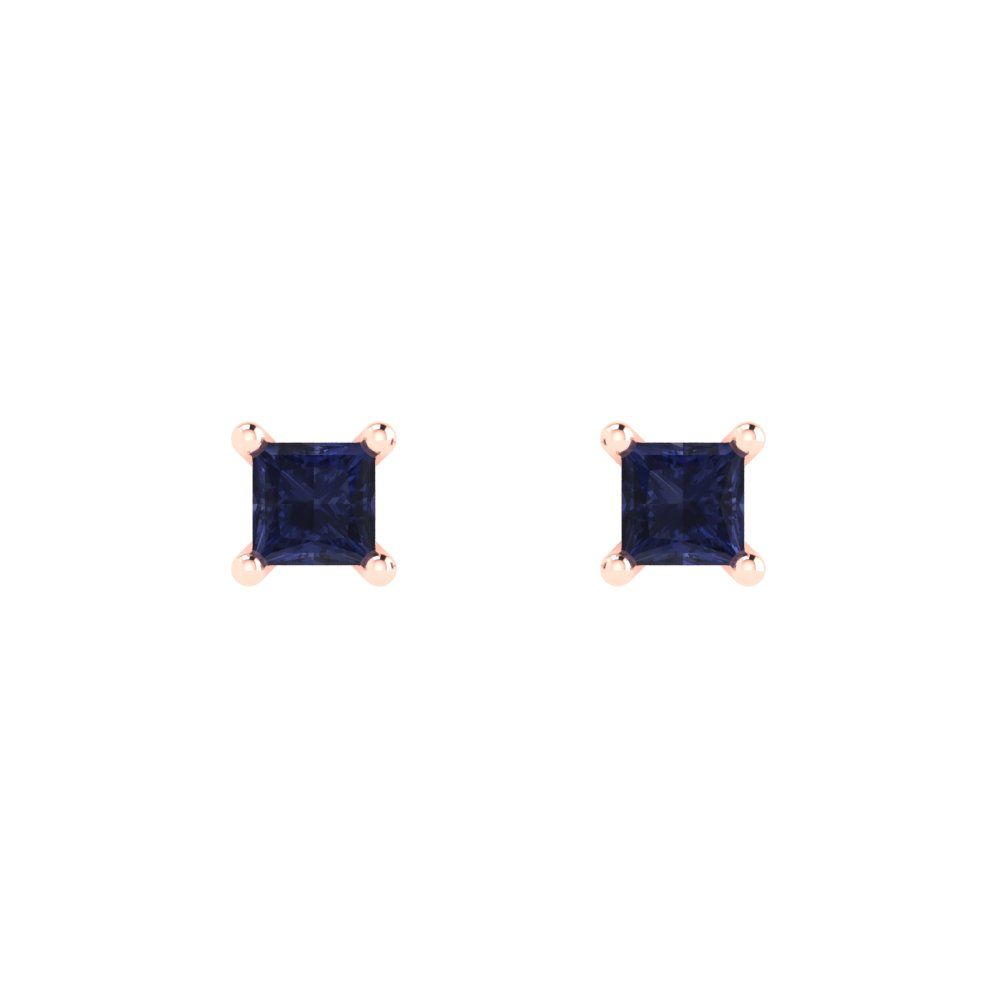 0.5 ctw Blue Sapphire Studs Earrings | 3.5mm Princess Cut White Gold Push back | September Birthstone