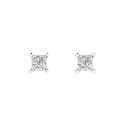 0.5 ctw Zirconia Diamond Studs Earrings | 3.5mm Princess Cut White Gold Push back | April Birthstone