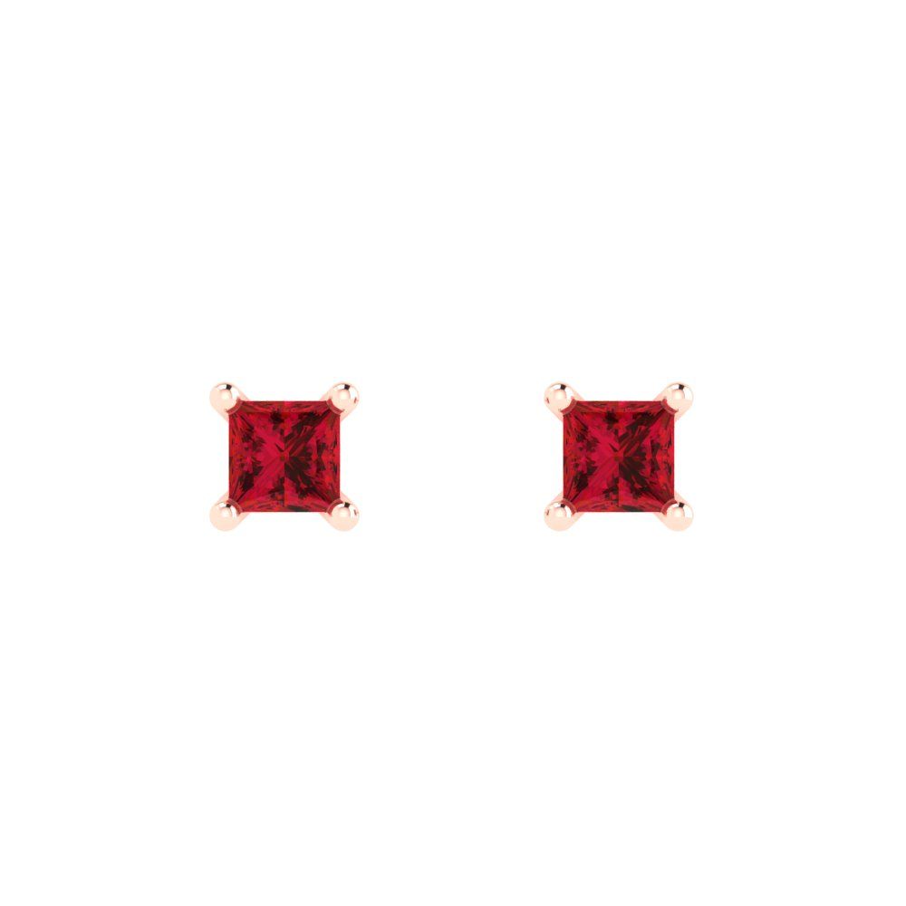 0.5 ctw Ruby Studs Earrings | 3.5mm Princess Cut White Gold Push back | July Birthstone