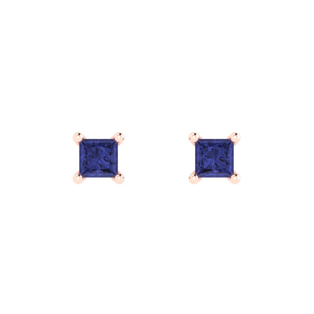 0.5 ctw Tanzanite Studs Earrings | 3.5mm Princess Cut White Gold Push back | December Birthstone