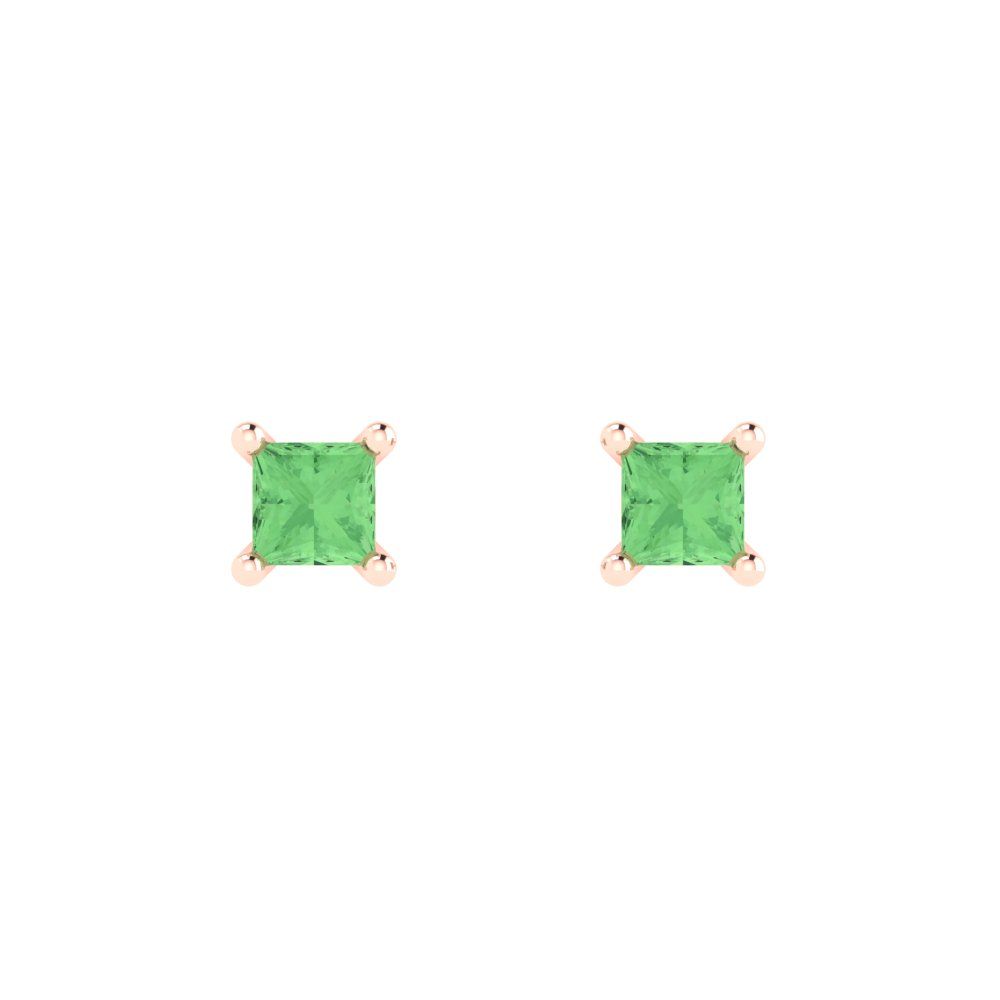 0.5 ctw Green Zirconia Studs Earrings | 3.5mm Princess Cut White Gold Push back | April Birthstone