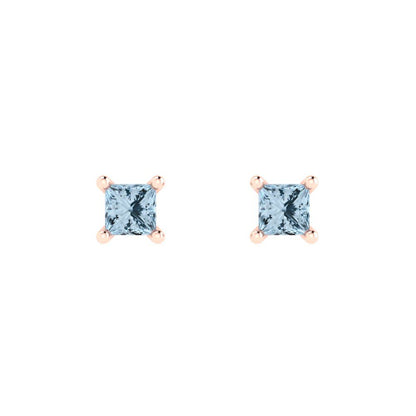 0.5cttw Princess Cut Natural Aquamarine Gold-Plated 925 Silver Push Back Stud Earrings