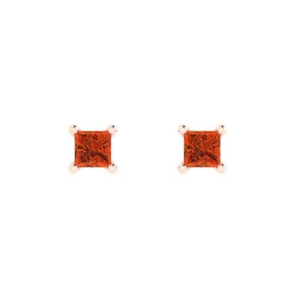0.5cttw Princess Cut Simulated Red Diamond Gold-Plated 925 Silver Push Back Stud Earrings