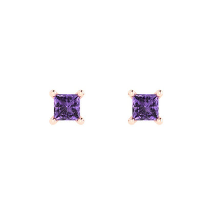0.5cttw Princess Cut Simulated Alexandrite Gold-Plated 925 Silver Push Back Stud Earrings