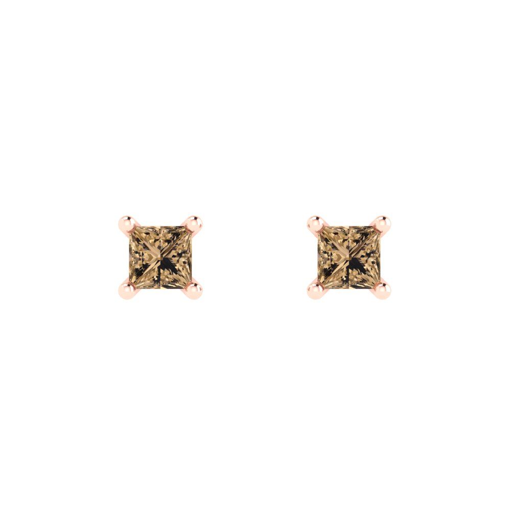 0.5cttw Princess Cut Simulated Champagne Diamond Gold-Plated 925 Silver Push Back Stud Earrings