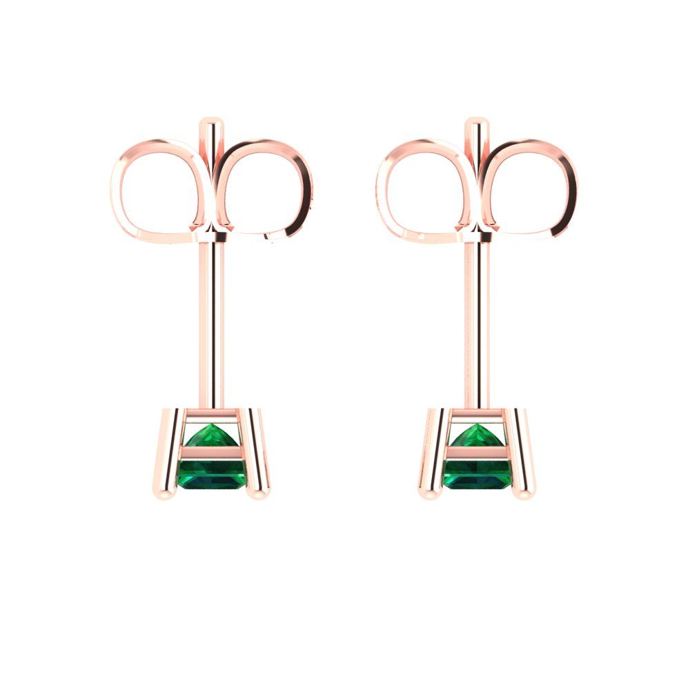 0.5 ctw Emerald Studs Earrings | 3.5mm Princess Cut White Gold Push back | May Birthstone