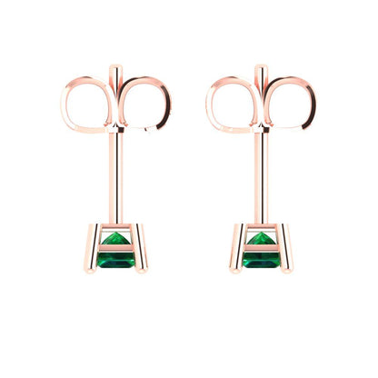 0.5 ctw Emerald Studs Earrings | 3.5mm Princess Cut White Gold Push back | May Birthstone