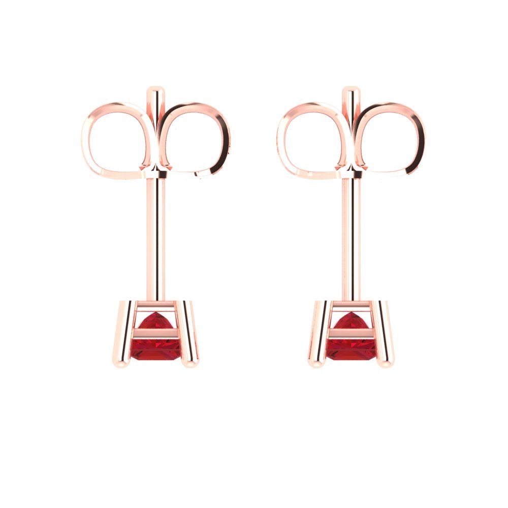 0.5 ctw Pink Tourmaline Studs Earrings | 3.5mm Princess Cut White Gold Push back | April Birthstone