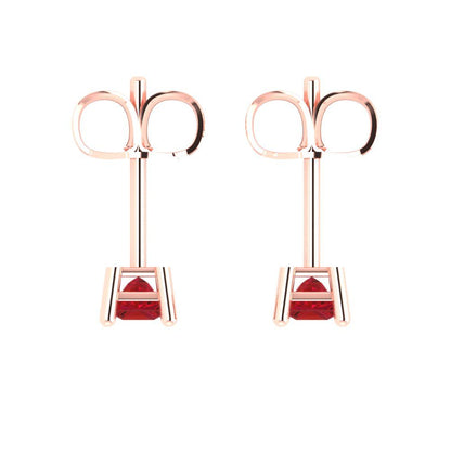 0.5 ctw Pink Tourmaline Studs Earrings | 3.5mm Princess Cut White Gold Push back | April Birthstone