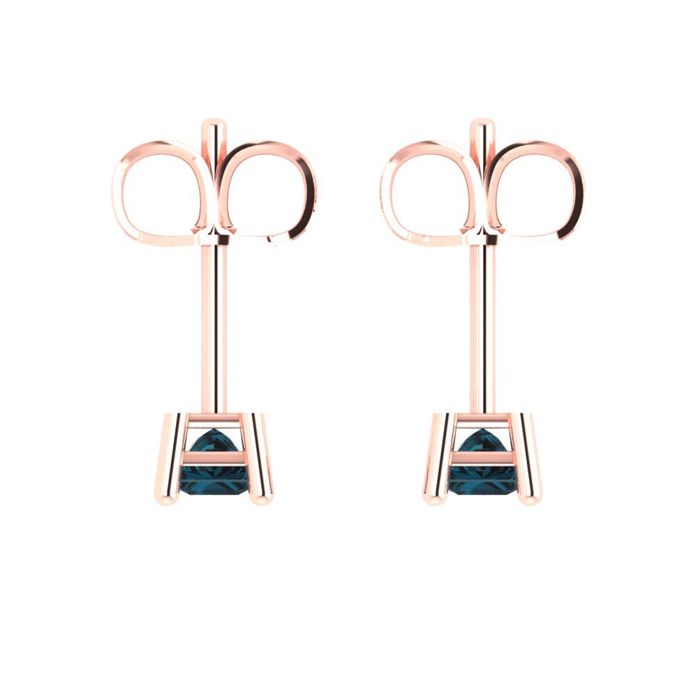 0.5 ctw London Blue Topaz Studs Earrings | 3.5mm Princess Cut White Gold Push back | December Birthstone