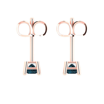 0.5 ctw London Blue Topaz Studs Earrings | 3.5mm Princess Cut White Gold Push back | December Birthstone