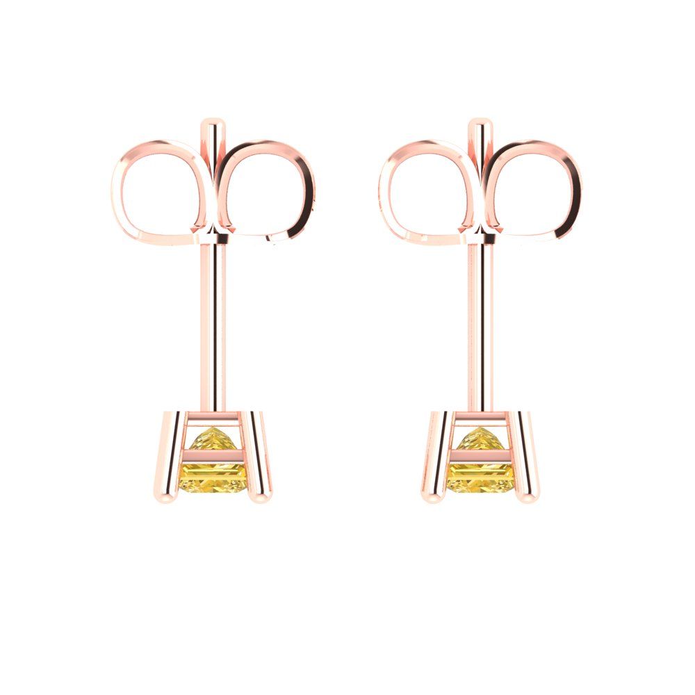 0.5 ctw Yellow Zirconia Studs Earrings | 3.5mm Princess Cut White Gold Push back | April Birthstone