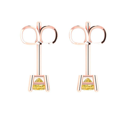 0.5 ctw Yellow Zirconia Studs Earrings | 3.5mm Princess Cut White Gold Push back | April Birthstone