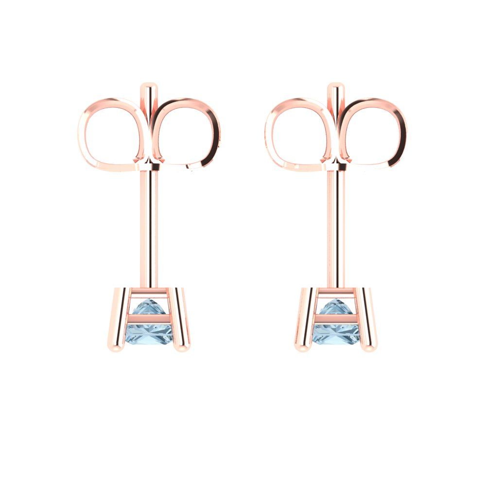 0.5 ctw Aquamarine Studs Earrings | 3.5mm Princess Cut White Gold Push back | March Birthstone