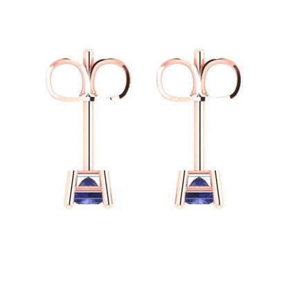 0.5 ctw Tanzanite Studs Earrings | 3.5mm Princess Cut White Gold Push back | December Birthstone