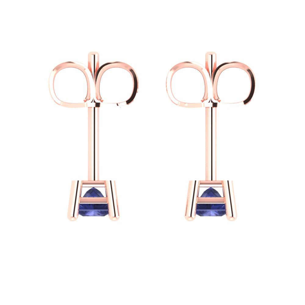 0.5cttw Princess Cut Simulated Tanzanite Gold-Plated 925 Silver Push Back Stud Earrings