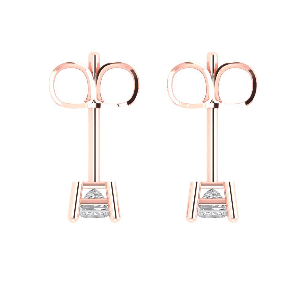 0.5 ctw Zirconia Diamond Studs Earrings | 3.5mm Princess Cut White Gold Push back | April Birthstone