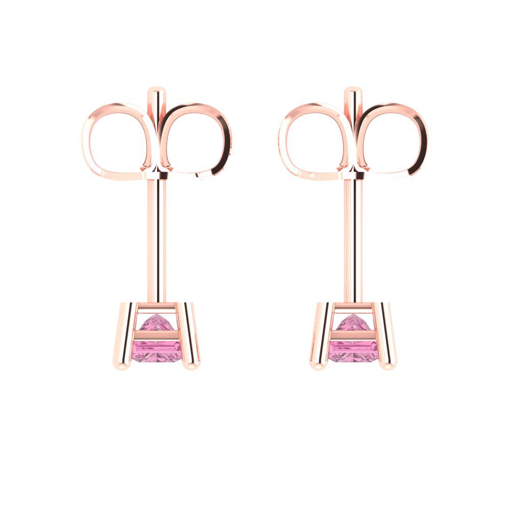 0.5cttw Princess Cut Simulated Pink Diamond Gold-Plated 925 Silver Push Back Stud Earrings