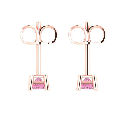 0.5cttw Princess Cut Simulated Pink Diamond Gold-Plated 925 Silver Push Back Stud Earrings