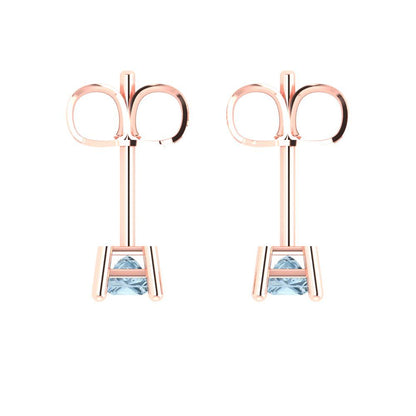 0.5 ctw Sky Blue Topaz Studs Earrings | 3.5mm Princess Cut White Gold Push back | December Birthstone