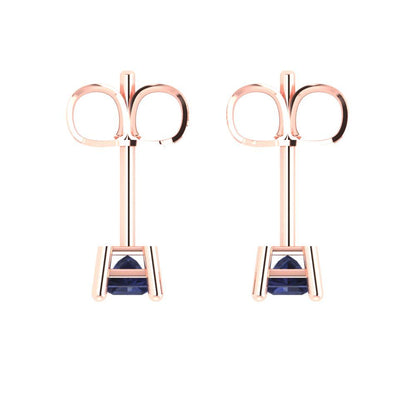 0.5 ctw Blue Sapphire Studs Earrings | 3.5mm Princess Cut White Gold Push back | September Birthstone