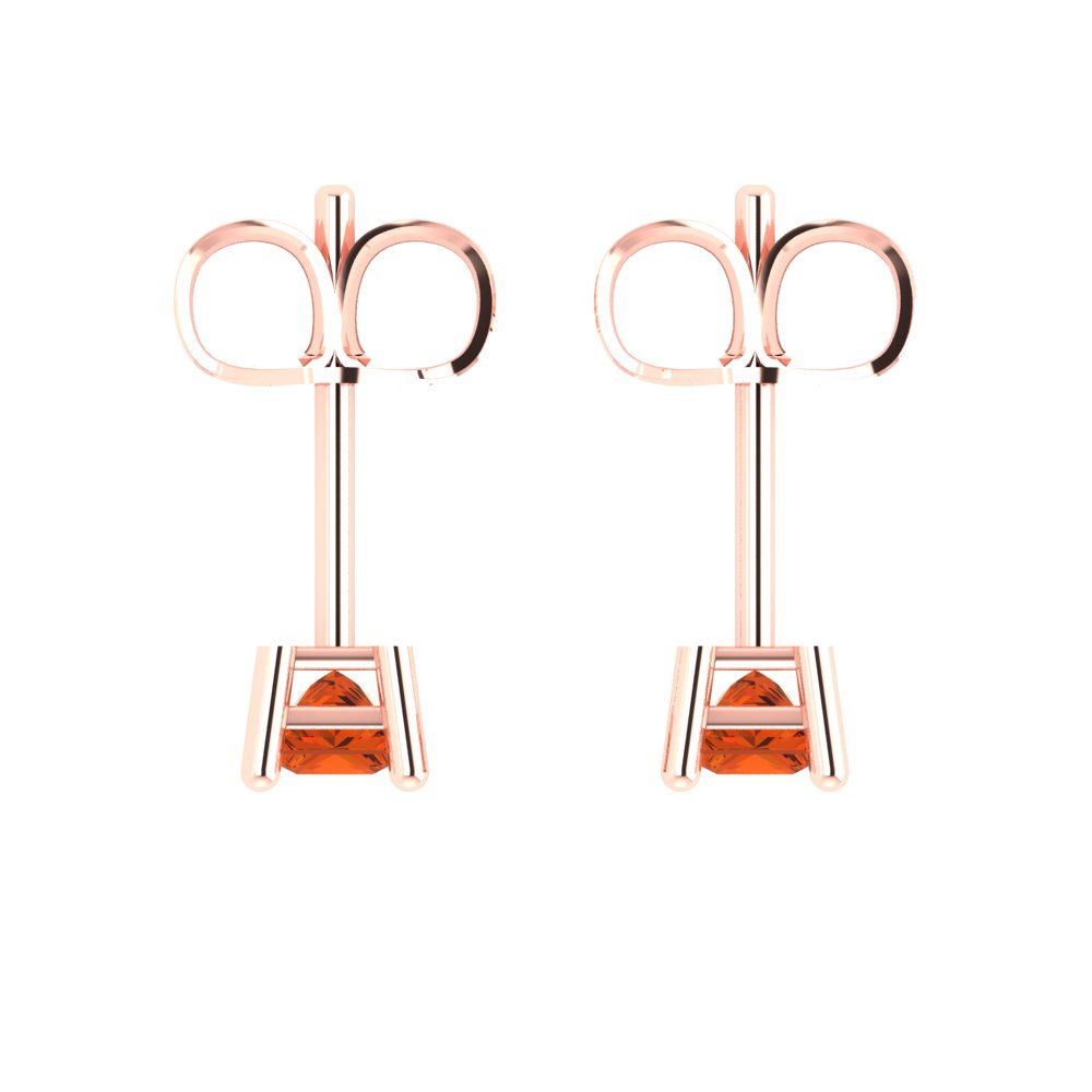 0.5cttw Princess Cut Simulated Red Diamond Gold-Plated 925 Silver Push Back Stud Earrings