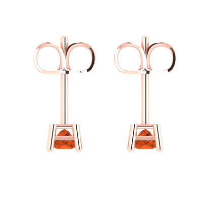 0.5cttw Princess Cut Simulated Red Diamond Gold-Plated 925 Silver Push Back Stud Earrings