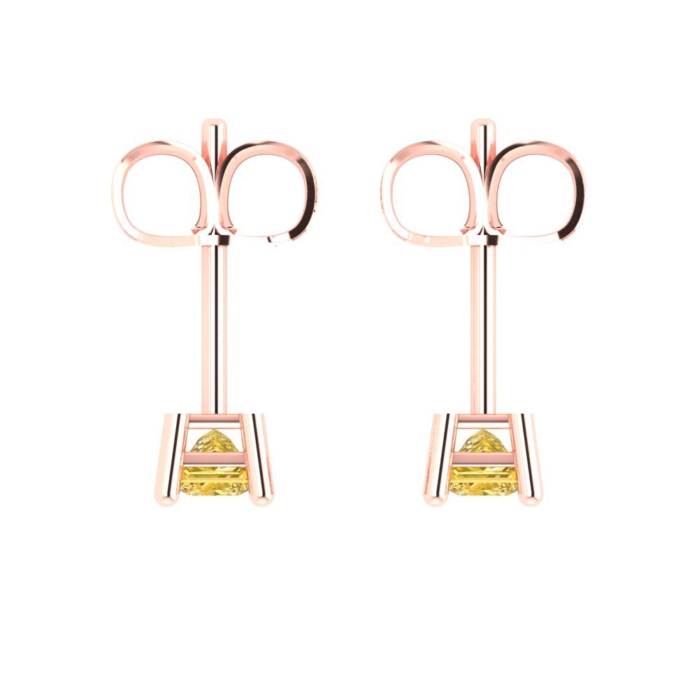 0.5cttw Princess Cut Natural Citrine Gold-Plated 925 Silver Push Back Stud Earrings