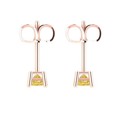 0.5cttw Princess Cut Natural Citrine Gold-Plated 925 Silver Push Back Stud Earrings