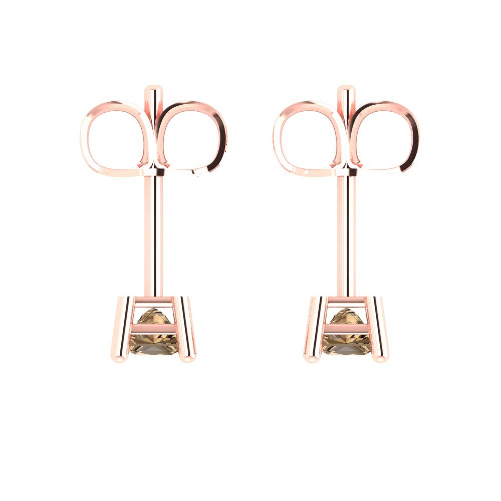 0.5 ctw Champagne Studs Earrings | 3.5mm Princess Cut White Gold Push back | April Birthstone