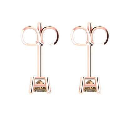 0.5 ctw Champagne Studs Earrings | 3.5mm Princess Cut White Gold Push back | April Birthstone