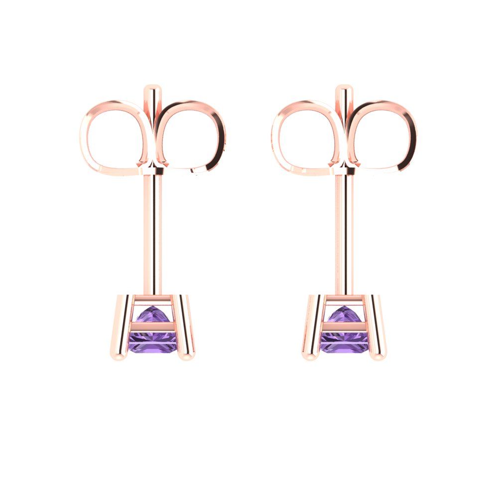 0.5cttw Princess Cut Simulated Alexandrite Gold-Plated 925 Silver Push Back Stud Earrings