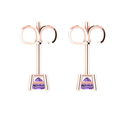 0.5cttw Princess Cut Simulated Alexandrite Gold-Plated 925 Silver Push Back Stud Earrings