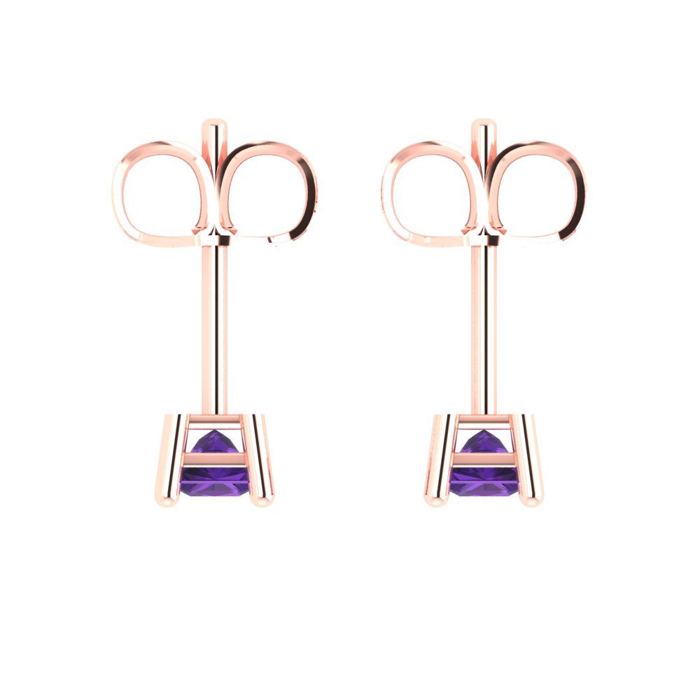 0.5 ctw Amethyst Studs Earrings | 3.5mm Princess Cut White Gold Push back | February Birthstone