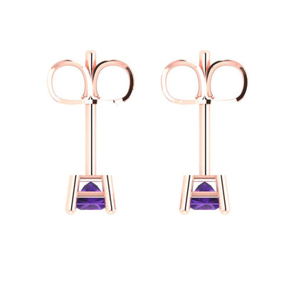 0.5 ctw Amethyst Studs Earrings | 3.5mm Princess Cut White Gold Push back | February Birthstone