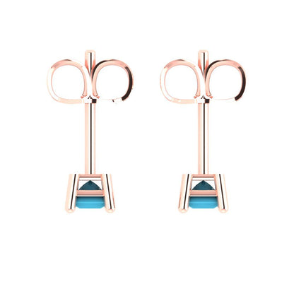 0.5cttw Princess Cut Simulated Turquoise Gold-Plated 925 Silver Push Back Stud Earrings