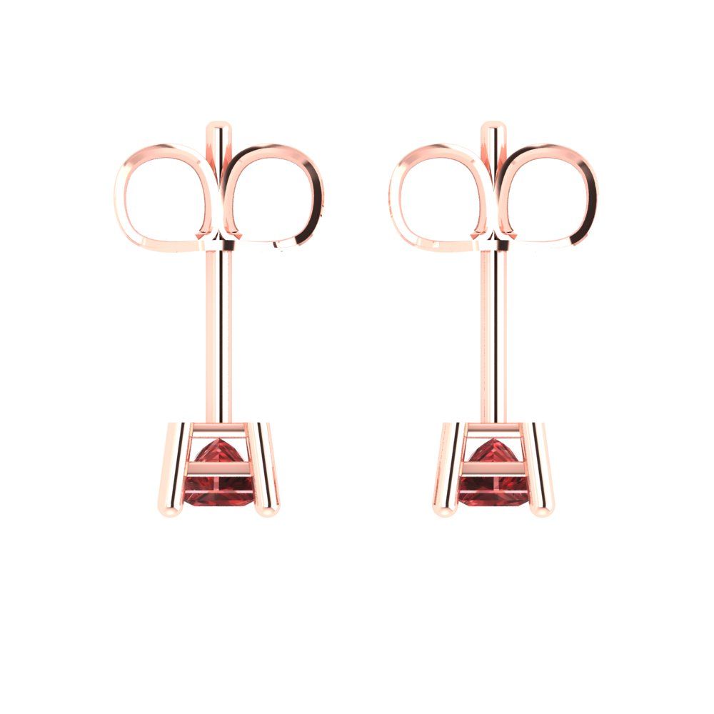 0.5 ctw Garnet Studs Earrings | 3.5mm Princess Cut White Gold Push back | January Birthstone