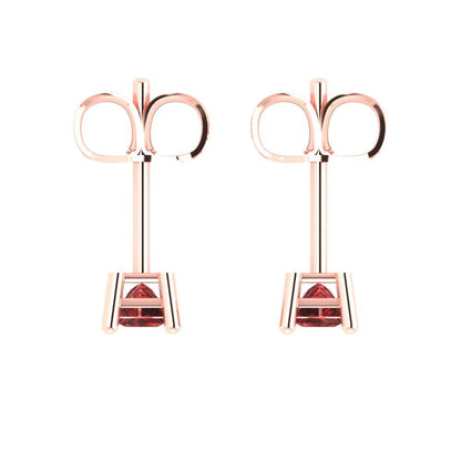 0.5 ctw Garnet Studs Earrings | 3.5mm Princess Cut White Gold Push back | January Birthstone