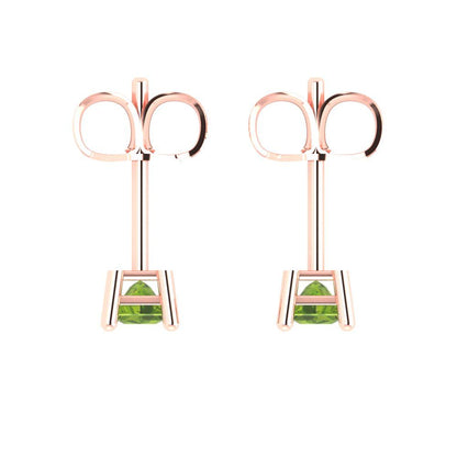 0.5cttw Princess Cut Natural Peridot Gold-Plated 925 Silver Push Back Stud Earrings