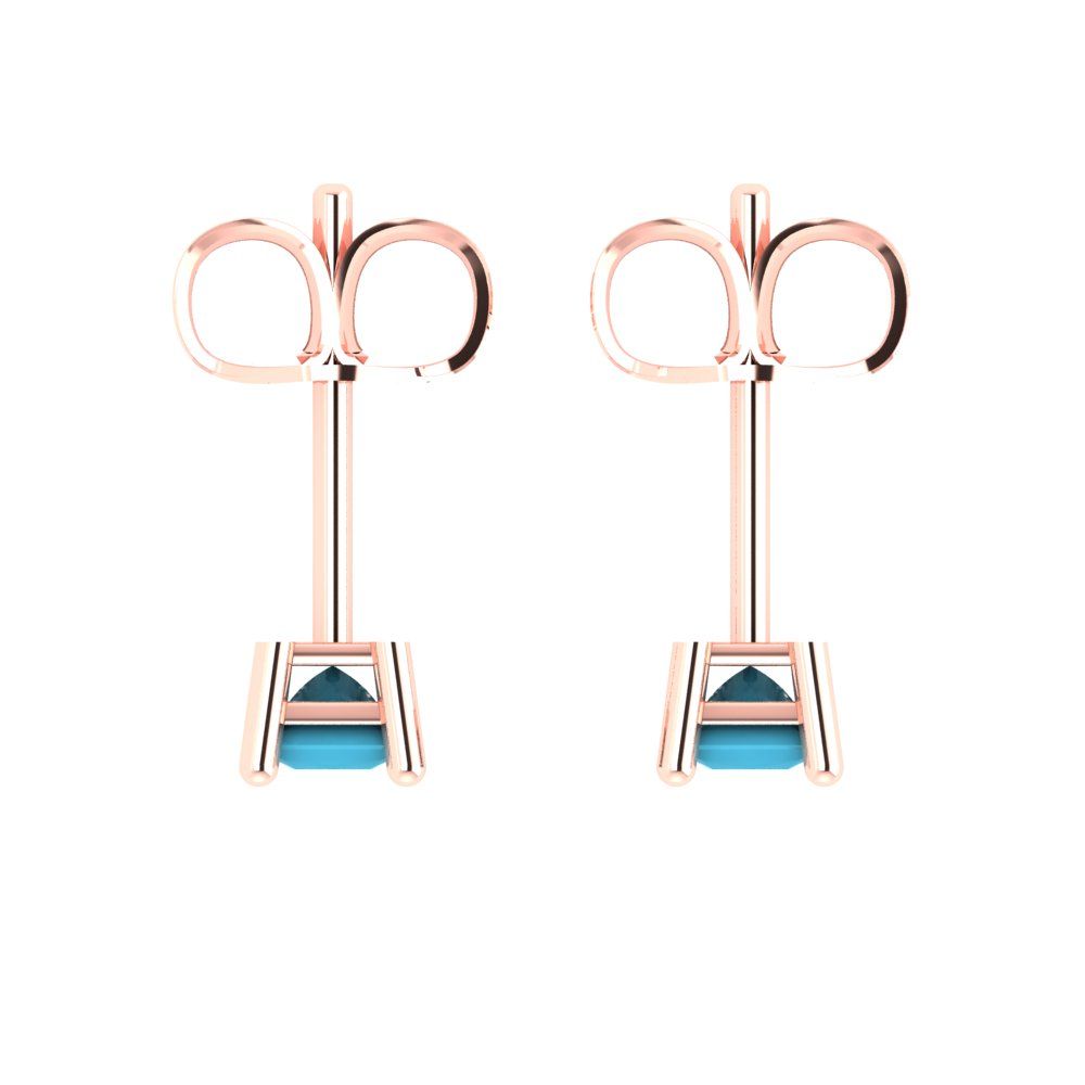 0.5 ctw Turquoise Studs Earrings | 3.5mm Princess Cut White Gold Push back | December Birthstone