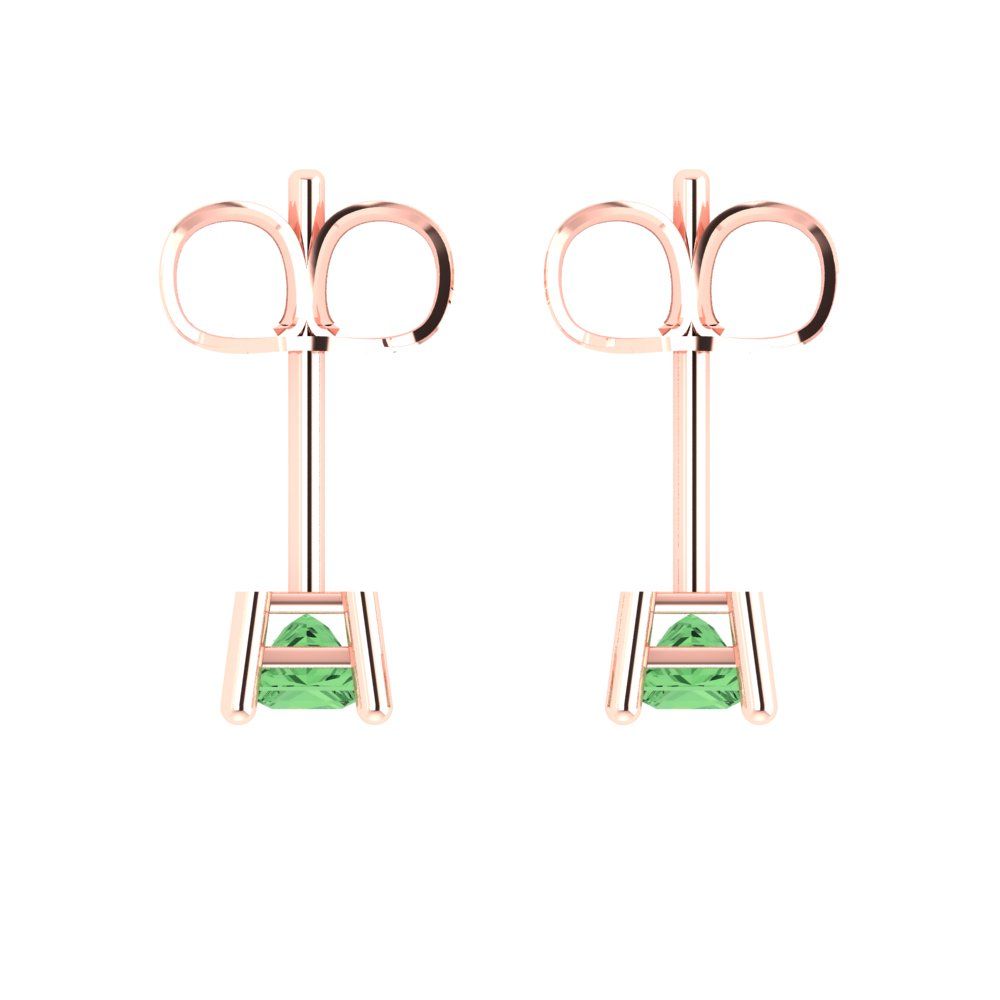 0.5 ctw Green Zirconia Studs Earrings | 3.5mm Princess Cut White Gold Push back | April Birthstone