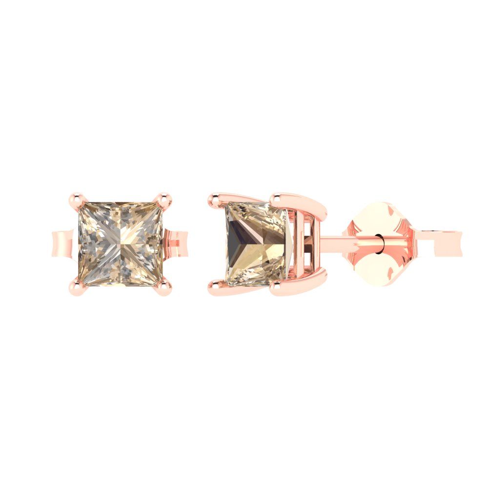 1cttw Princess Cut Yellow Moissanite Gold-Plated 925 Silver Push Back Stud Earrings