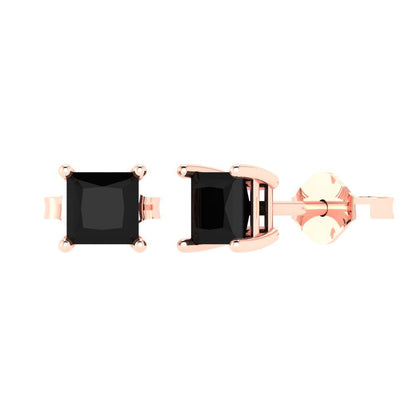 1cttw Princess Cut Natural Onyx Gold-Plated 925 Silver Push Back Stud Earrings