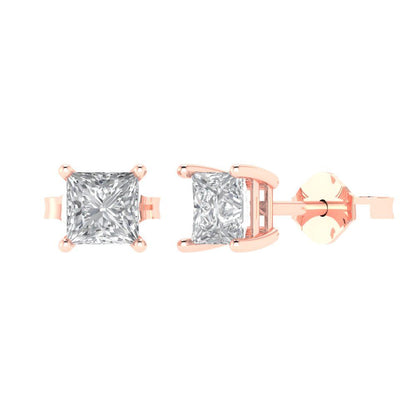 1 ctw Zirconia Diamond Studs Earrings | 4.5mm Princess Cut White Gold Push back | April Birthstone