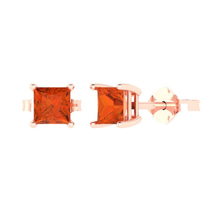 1cttw Princess Cut Simulated Red Diamond Gold-Plated 925 Silver Push Back Stud Earrings